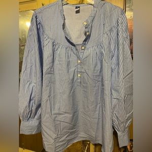 Like New Old Navy Blue Stripe Puff Sleeve Striped Henley Shirt